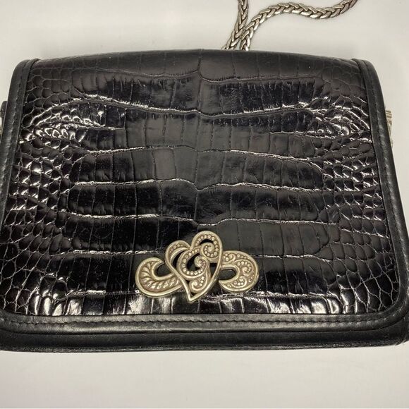 Vintage Authentic Brighton Croc Embossed Leather Chain Strap Small Crossbody - Picture 3 of 10